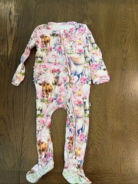 Bums and Roses Bamboo Pink Floral & Unicorn Footie One-Piece for Babies